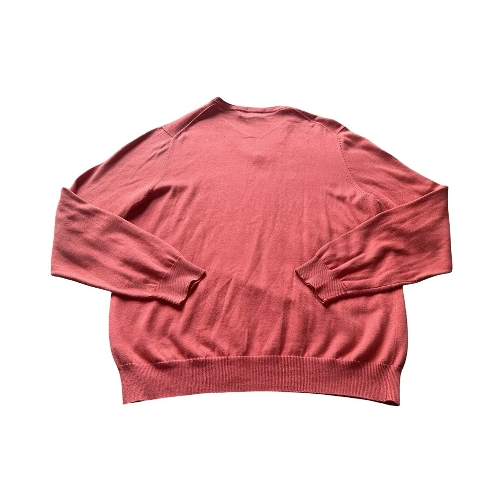 Brooks Brothers Mens L Supima Cotton‎ V-Neck Sweater Coral Pink Pullover Knit